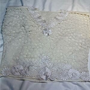 Vintage Ivory Embroidered Mesh Top Cutwork Floral Lace Sleeveless Blouse M
